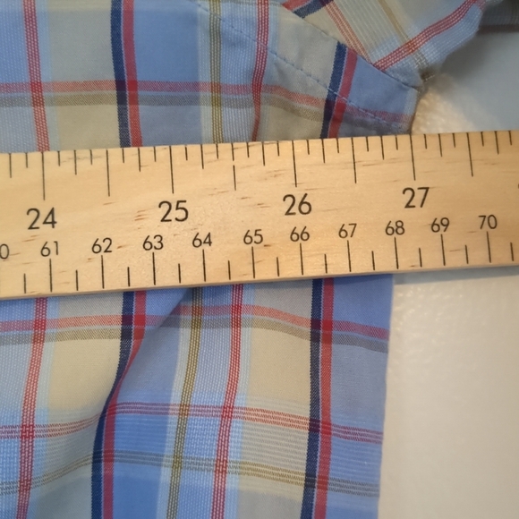 Alan Flusser Shirt Mens XXL Blue and Tan Plaid Casual Buisness Cotton Long - Picture 5 of 7